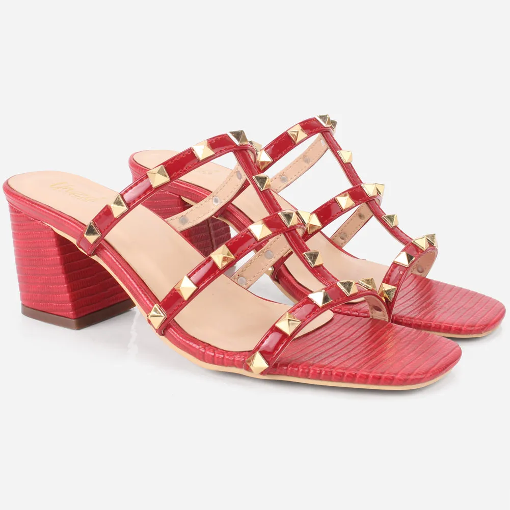 Women's "LISACONE" Stud Adorned Block Heeled Sandals